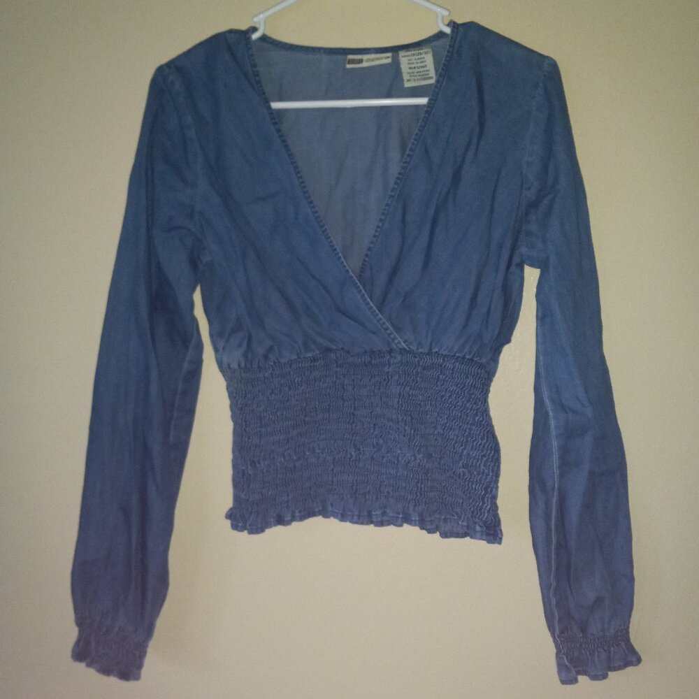 FADED GLORY Blue Jeans Top with Fitted-Elastic Waist and Cuffs Women's S